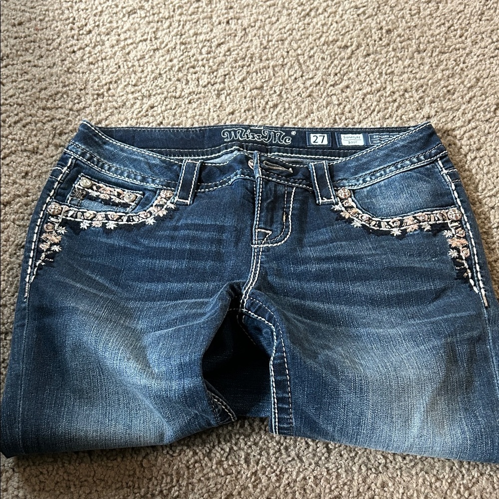 Miss Me Women's Dark Blue Jeans with Embroidery